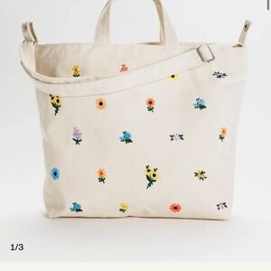 SOLD BAGGU Cream Tote with Colorful Floral Embroidery